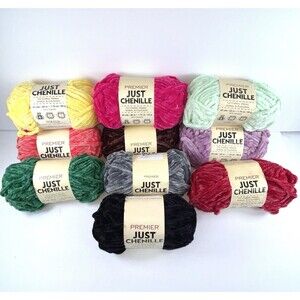 Premier JUST CHENILLE Yarn Lot of 10 Colors 65 yards Ea Crochet Super Bulky NEW